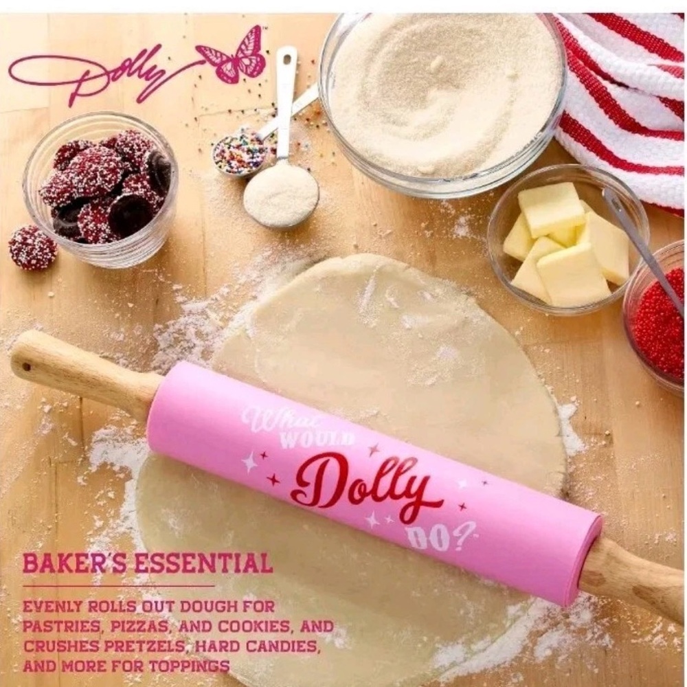 Dolly Parton Pink Silicone Butterfly What Would Dolly Do Rolling Pin 16.75" New